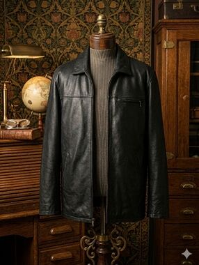 Boutique of Leathers Men’s Black Leather Car Coat Jacket Size 46T Tall